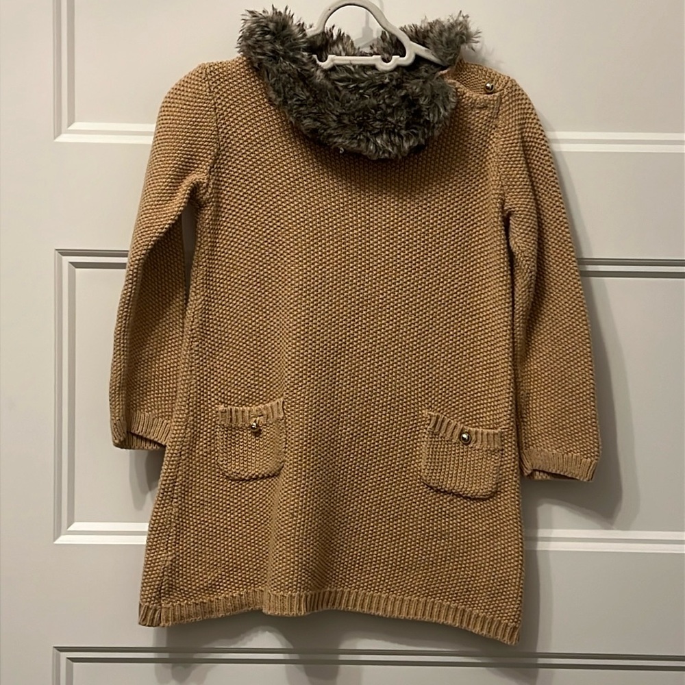 Gently worn Janie & Jack sz3 camel waffle dress w/ faux fur collar
